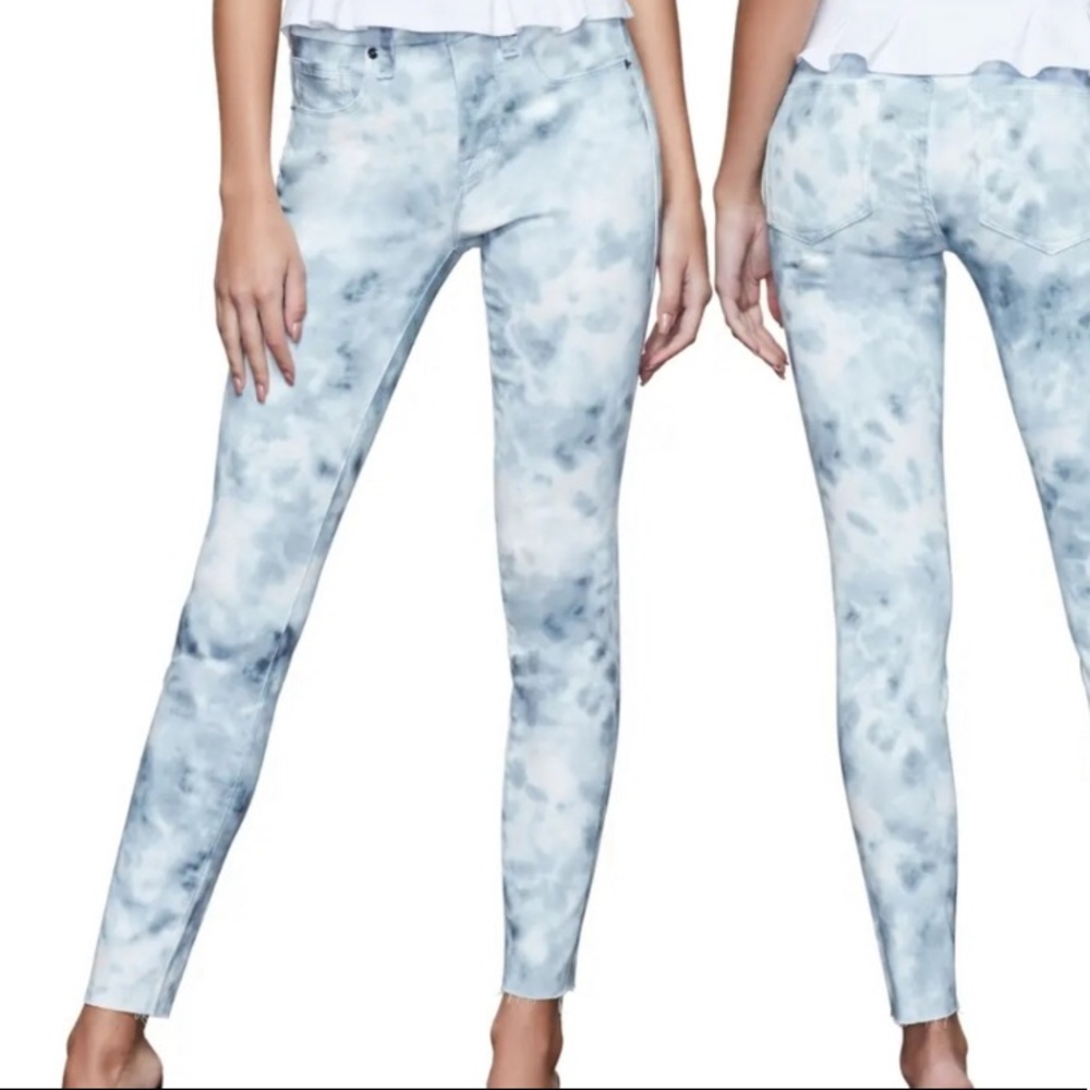 Good American Good Legs Cloud Tie-dye Raw Hem High Rise Jeans Size 18